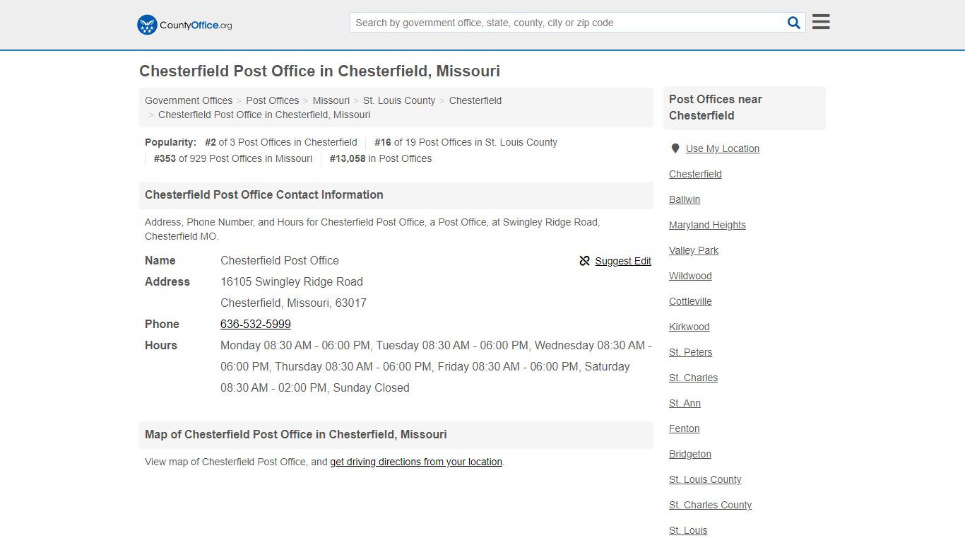 Chesterfield Post Office in Chesterfield, Missouri - County Office